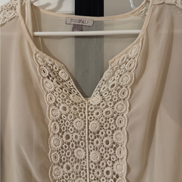Roz and Ali Elegant sheerCream Blouse with Lace Detailing and matching camisole - Picture 2 of 4